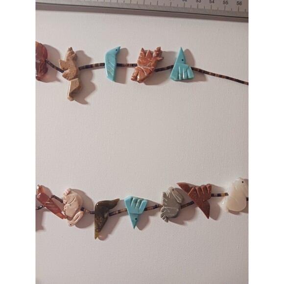 Zuni Fetish Heishi Two Stranded Multi-stone Necklace Black Bear Pendant Vintage - Picture 5 of 16